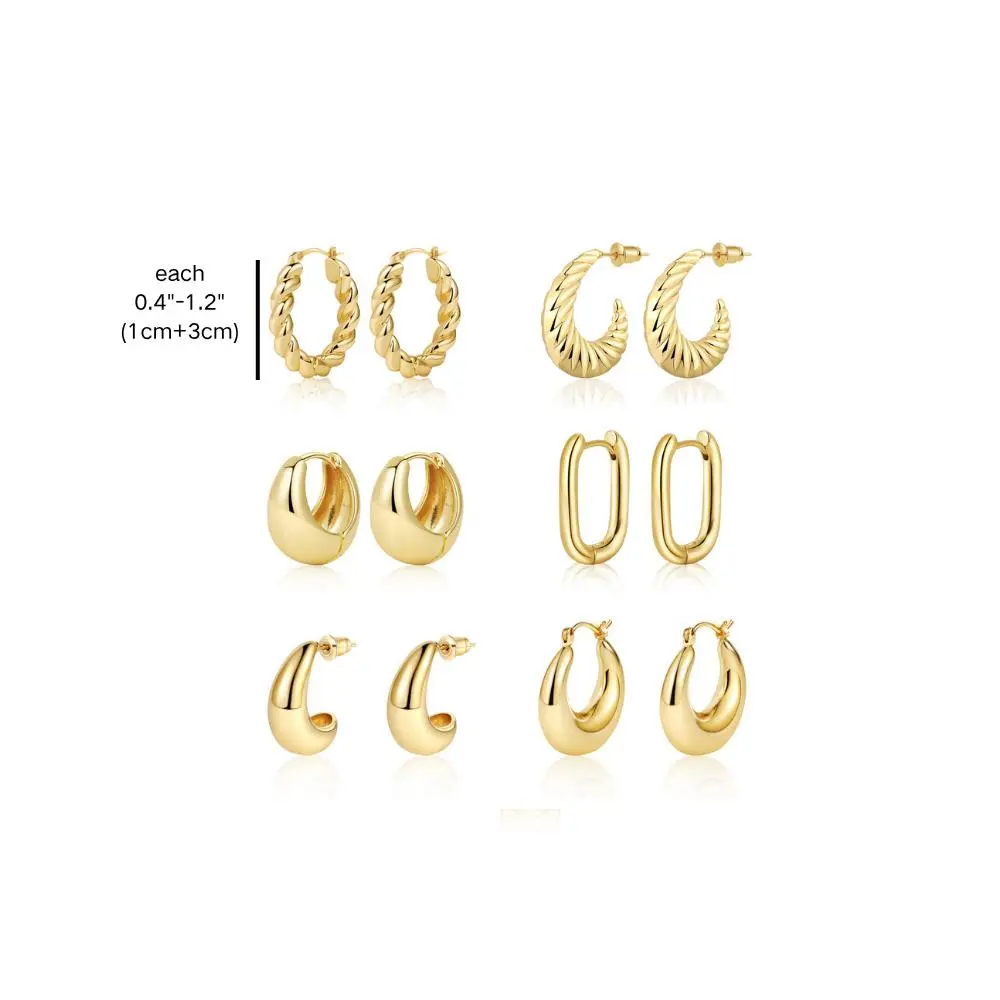 Kyerlyn 6-Pairs 14K Gold-Plated Brass Hoop Earrings  - Hypoallergenic, Lightweight, Multi-Style Designs for Women & Girls, Perfect Jewelry Gift Set,Premium Versatile Jewelry for Daily and Special Occasions,Perfect Mother’s Day Gift for Mom