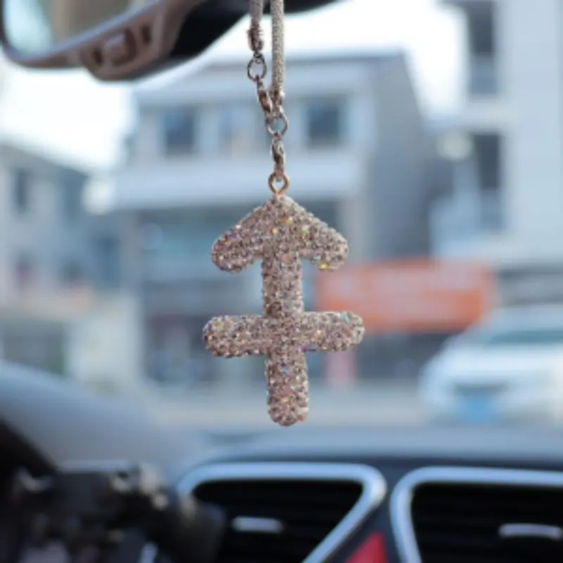Rhinestone Zodiac Steel Chain Pendant, Sparkling Star Sign Charm, Car Rearview Mirror Decor, Car Ornament, Car Hanging Decoration, Car Accessory, Bag Charm, Women's Gift