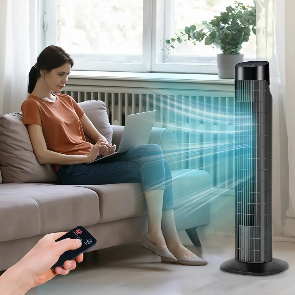 Quiet Tower Fan, Fans That Blow Cold Air, 80 °   Oscillating Fan with Remote, 7.5H Timer, 3 Speeds, Standing Fan Bladeless Fan Cooling Fan for Room Bedroom Office, 31 Inch