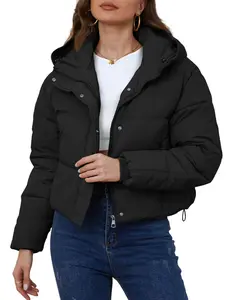Yimoon Womens Winter Cropped Puffer Jacket Hooded Zip Up Short Warm Quilted Puffer Coat Outerwear Fabric Fits