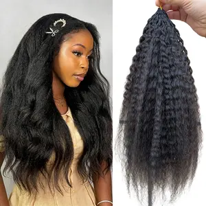Light Yaki Kinky Straight Feather Crochet Human Hair Extension Pre Separated Miracle Knots 100% Unprocessed Human Hair Bulk Bundles Ocean Wave