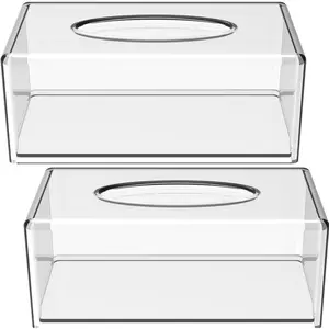 2 Pack Clear Tissue Dispenser Box, Large Facial Acrylic Tissue Box Cover Holder, Napkin Organizer for Bathroom, Kitchen and Office Room, Rectangle, 10" L X 5.3" W X 4.3" H