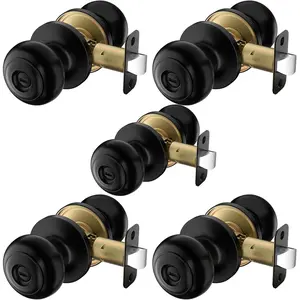 5 Pack Privacy Door Knob, Keyless Matte Black Interior Door Knobs with Lock, Black Door Knobs for Bedroom & Bathroom, Indoor Door Knobs for Interior Doors