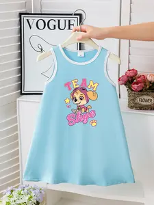 Summer Girls' Dress, Team Skye Cartoon Pattern, Cute Agent Style, Daily School/travel/birthday Party, Sleeveless Backless, Elegant, Summer Cute Dresses