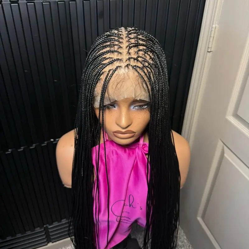Full lace small knotless silky straight braided wig. Grade A Fiber lace cap