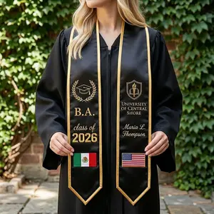 Custom Graduation Stole with Two Flags, Personalized Sash for First Generation Graduate, Dual Heritage Flag Stole, Grad Gifts Idea-Bulk