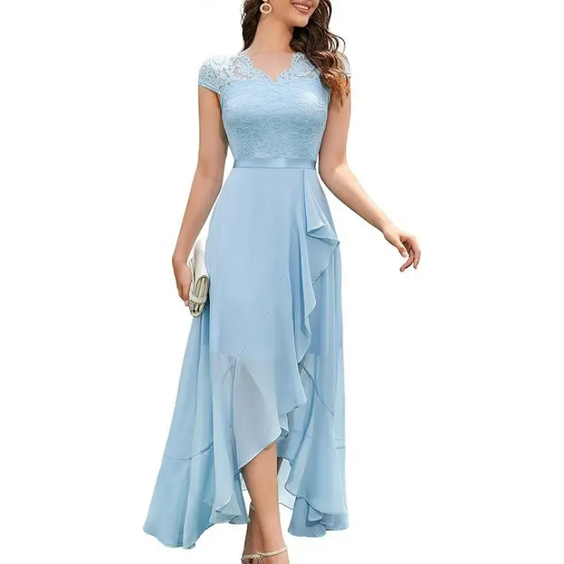 green emerald velvet dress Lounge Long Dress Short Sleeve Crew-Neck Maxi Dresses M / Coffee