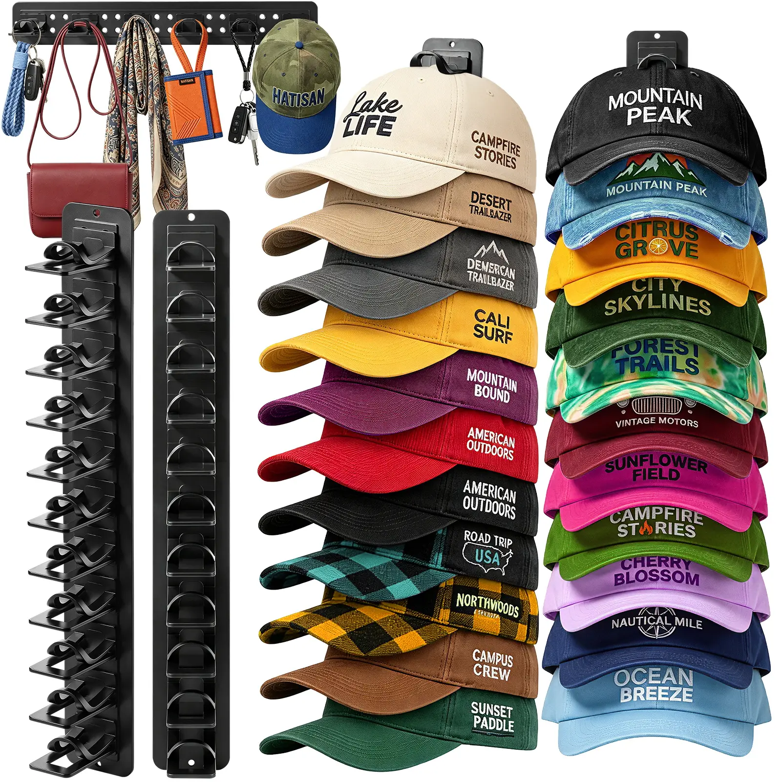 2-Pack Detachable Wall-Mount DIY Hat Hooks - Large-Capacity Hat Racks for 22 Caps, Hanging Home Storage Hanger for Closet, Bedroom, Decor