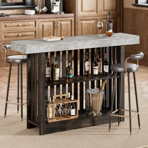 63" Bar Table with Storage Shelves, Counter Height Pub Table & Narrow Coffee Bar Unit for Dining Room, Bistro & Living Room