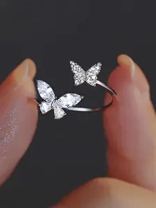 Butterfly Design Rhinestone Decorated Ring, Fashion Rings, Fashion Accessories for Women & Girls, Trendy All-match & Exquisite Jewelry for Birthday Gift