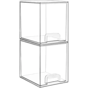 Clear Stackable Storage Drawers, 2 Pack Plastic Organizers Bins for Skincare, for Vanity, Organization