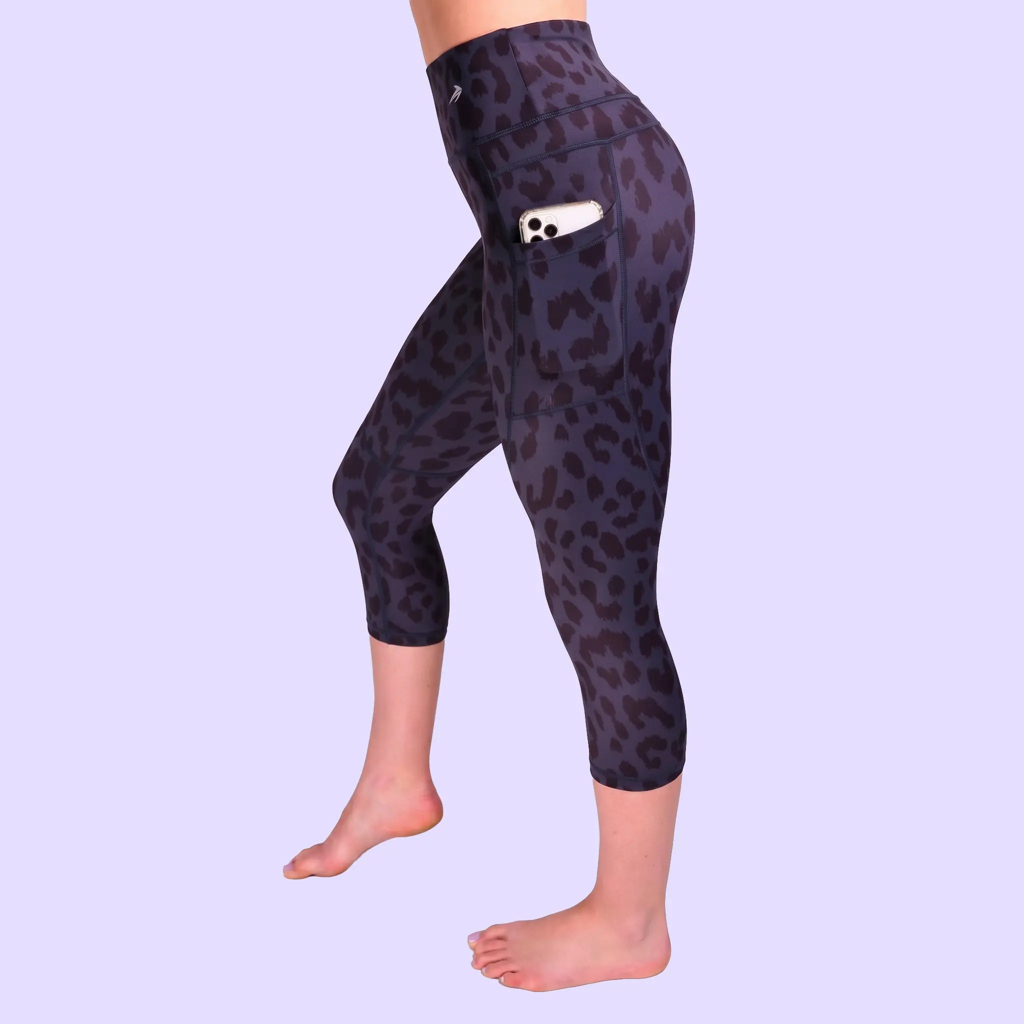 Compression Leggings for Women, High Waisted Leopard Print Capris with Side Pockets, Anti-Odor & Moisture-Wicking for Workouts, Anti-Odour, No Chafing, No Irritation, S