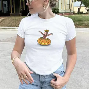 Funny Halloween Shirt Curious George in a Pumpkin Graphic Tee Cute Shirt Unisex