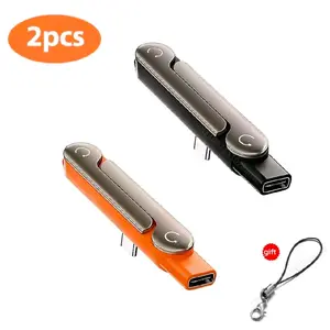 2X USB Type C Phone Charging Bracket Adapter 240W Fast Charging OTG Type-C Male to USB C Female Converter with Foldable Stand Black & Orange