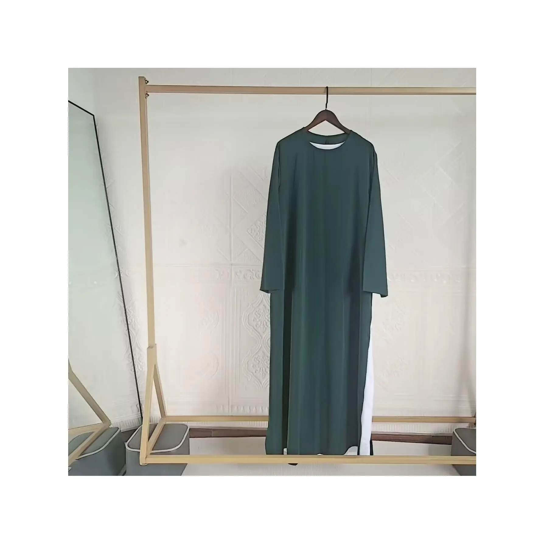 Men'S Plus Size Simple Solid Color Oversized Abaya and Long Sleeve Dress Set, Casual Loose Fit, Non-Stretch Fabric, Perfect for Fall/Winter, Two-Piece Outfit dubai  abaya