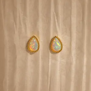 Opal Teardrop Studs by Caitlyn Minimalist - Vintage Inspired Opal Statement Earrings - Opal Jewelry - Anniversary Gift for Her