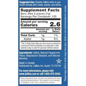 Zellie's | 100% Xylitol Cool Mint Breath Mints | No Aspartame, Gluten Free, Vegan & Kosher (250 Count - Pack of 1)