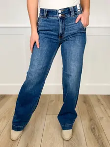 Judy Blue Kira High-Rise Double Button Wide Leg Medium Wash Jeans