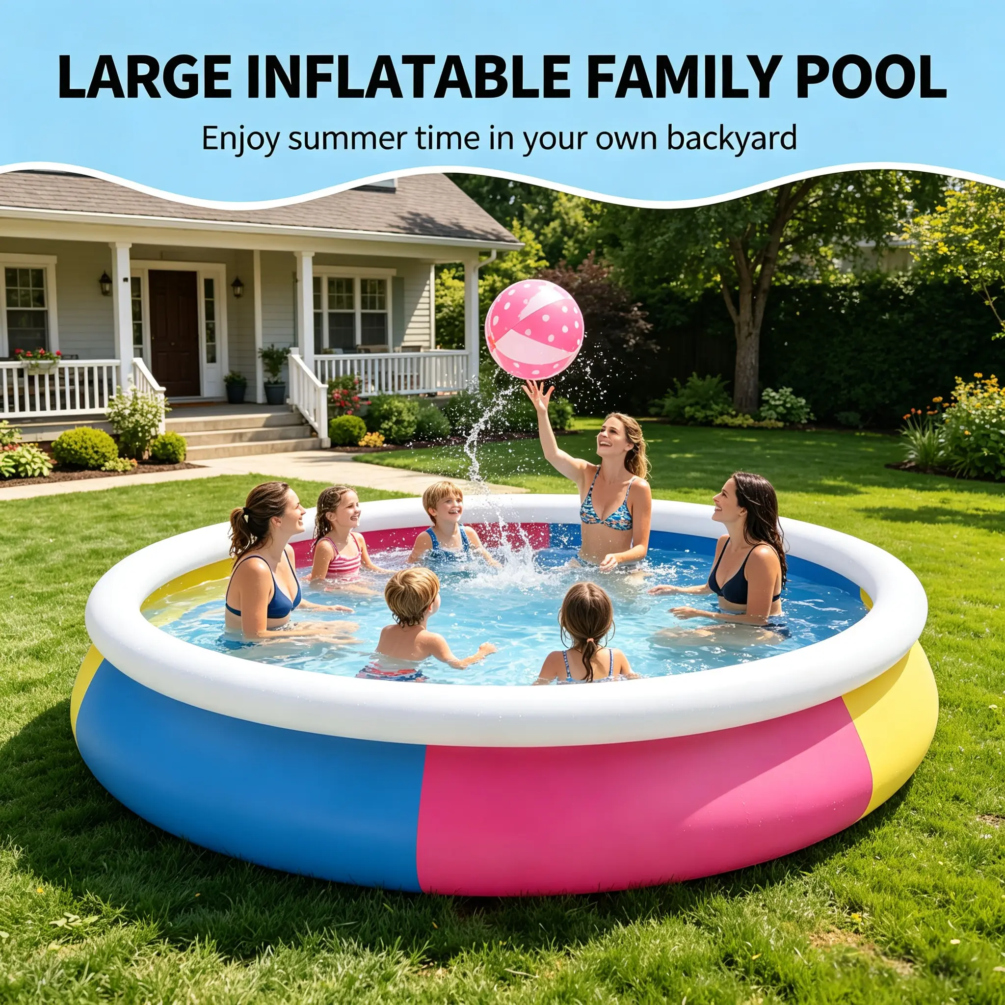 Thick Durable Safe PVC Round Inflatable Swimming Pool - Multi-Size (5 Options), Beach-Ready Tub, Easy to Store & Transport, Portable Foldable for Family Backyard Fun, Sports & Outdoor Leisure Equipment