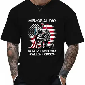 100% Cotton Memorial Day Soldier Flag Hero Remembering T-Shirt Women Men Outdoor Casual Short Sleeve Comfortable And Versatile