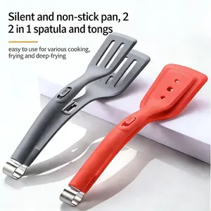 2-in-1 Multi Purpose Stainless Steel Silicone Cooking Tongs & BBQ Spork | Silicone Spatula Non-Stick Kitchen Utensil Silicone Cooking Utensils for Camping