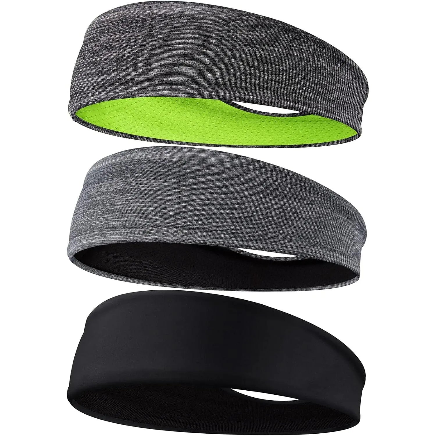 Men's Sporty Sports Headbands, 3-Pack Sweat Wicking Non-Slip Head Bands for Running, Fitness, Yoga Cycling, Adults, Biking