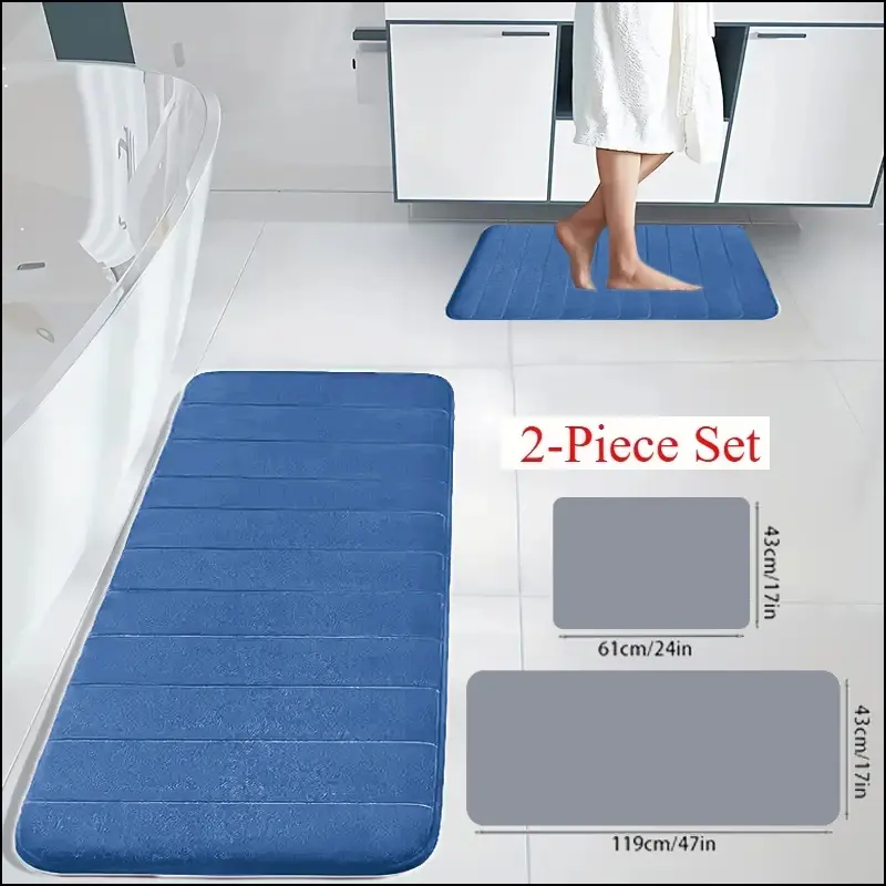 2piece pure color memory cotton bath mat, Bathroom mats, soft, non slip, absorbent, rebound, machine washable, suitable for home bathrooms, bathroom decoration, kitchen, shower, indoor mat, Water Absorbent Mat