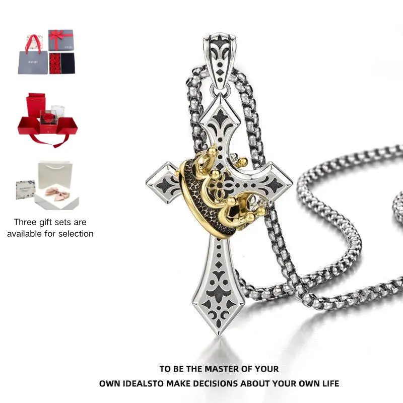 Stainless Steel Crown Cross Necklace | Inspirational Faith Jewelry for Men & Women, Christian Prayer Gift for Birthday Anniversary, Sports, Non Tarnish Jewelry, Cross Necklaces, Engraved, Spiritual Jewelry, Unisex sohochic
