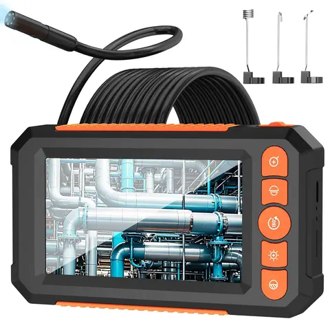 Durable Reliable Industrial Endoscope Camera, 4.3-in 1080p/1920p HD Digital Screen, 8 LED Lights, 16.4ft Semi-Rigid Cable, Waterproof IP67, Measuring Gauges, Batteries Included, Car Repair Tool for Sewer/Automotive Inspection