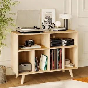Fathersdaygift Summervibes Flash sale home items Large 39.5" Record Player Stand with Charging Station – Holds 350+ Vinyl Albums – Modern Engineered Wood Turntable Cabinet with Open Shelves – Entertainment Furniture for Living Room