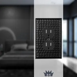 Hand Hammered Duplex Outlet Wall Switch Plate - Black Aluminum
