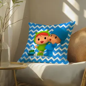 Cartoon Cute P-Pocoyo Cushion Cover Soft Short Plush Fabric Double-Sided Print | Breathable Pillow Cover for Sofa Couch Bed | Skin-Friendly, Washable, Invisible Zipper, Anti-Dust Mite, Durable Material | Warm Winter Home Decor Gift Washable Cushion Covers
