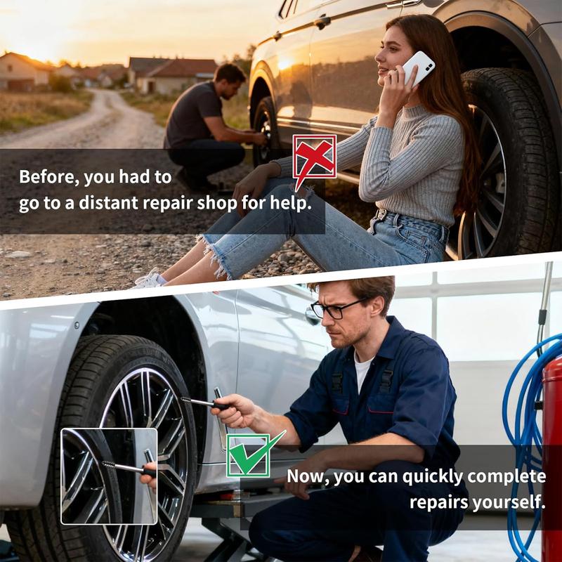 60PCS tire repair rubber nail kit, 2 sizes, tire repair kit - quick self-service tire repair tool, screw in tire repair plug with box and screwdriver, tire plug kit