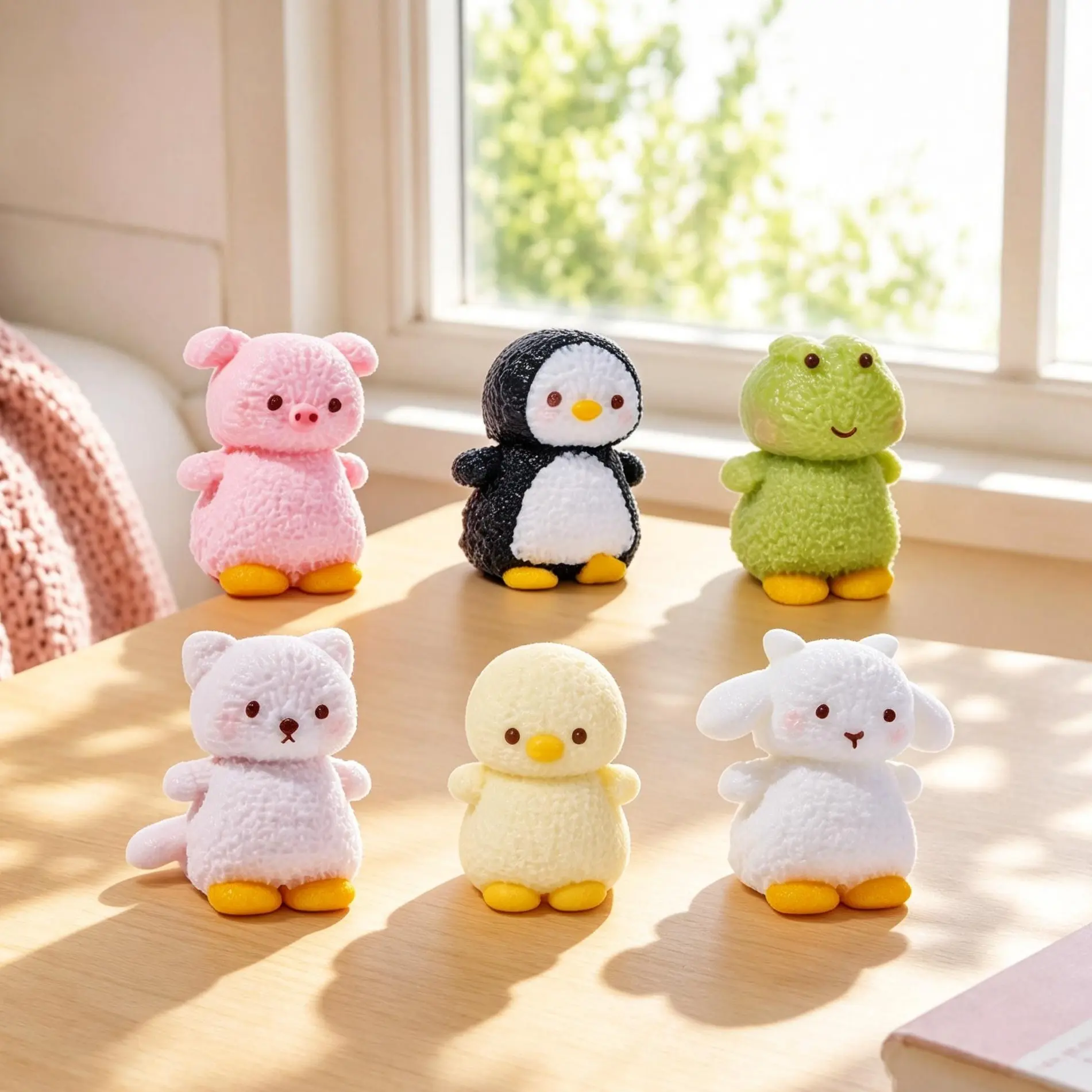 Taba Squishy Mini Animal Handmade Squishy Toy 6 Styles Mini Frog, Pig, Cat, Penguin, Duckling, Lamb Slow Rising Squeeze Fidget Toys, Soft Grainy Texture Stress Relief Mini Squishies, Portable Keychain Ornaments for Student & Kids Back To School Gift