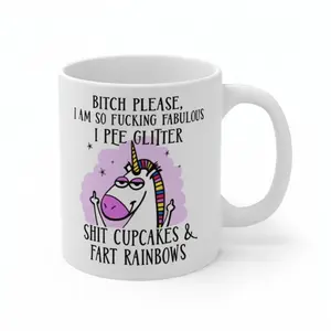 Funny Unicorn Coffee Mug with Quote “I Am So Fabulous I Pee Glitter”, Sarcastic Humor Cup, Cute Pink Handle Mug, Gift for Friends, Coworkers, Birthday or Christmas