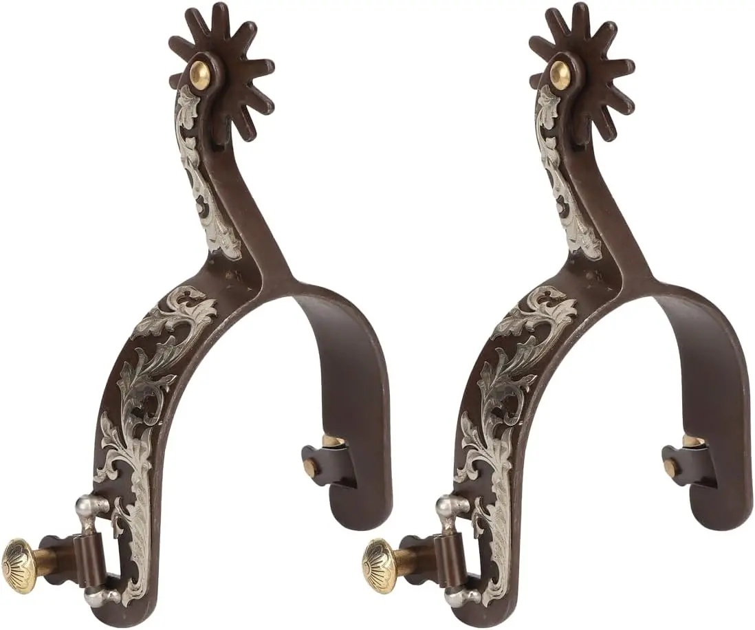 2Pcs Western Spurs, Retro Bronze Low Carbon Steel Horse Spurs, Vintage Carved Spurs, with Turnable Gear