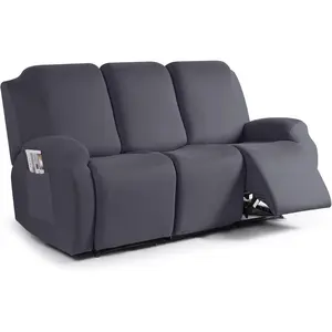 Recliner Sofa Slipcover, 3 Pieces Stretch Sofa Covers for 3 Seat Reclining Couch, Soft Washable Furniture Protector with Pockets (3 Seat, Dark Gray)