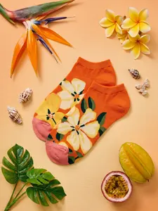 3 Pairs Tropical Plant Style Ankle Socks, Unisex Leaf Print Breathable Comfort Low-Cut Invisible Socks, Ideal for Daily Wear, Sports, Summer Outing