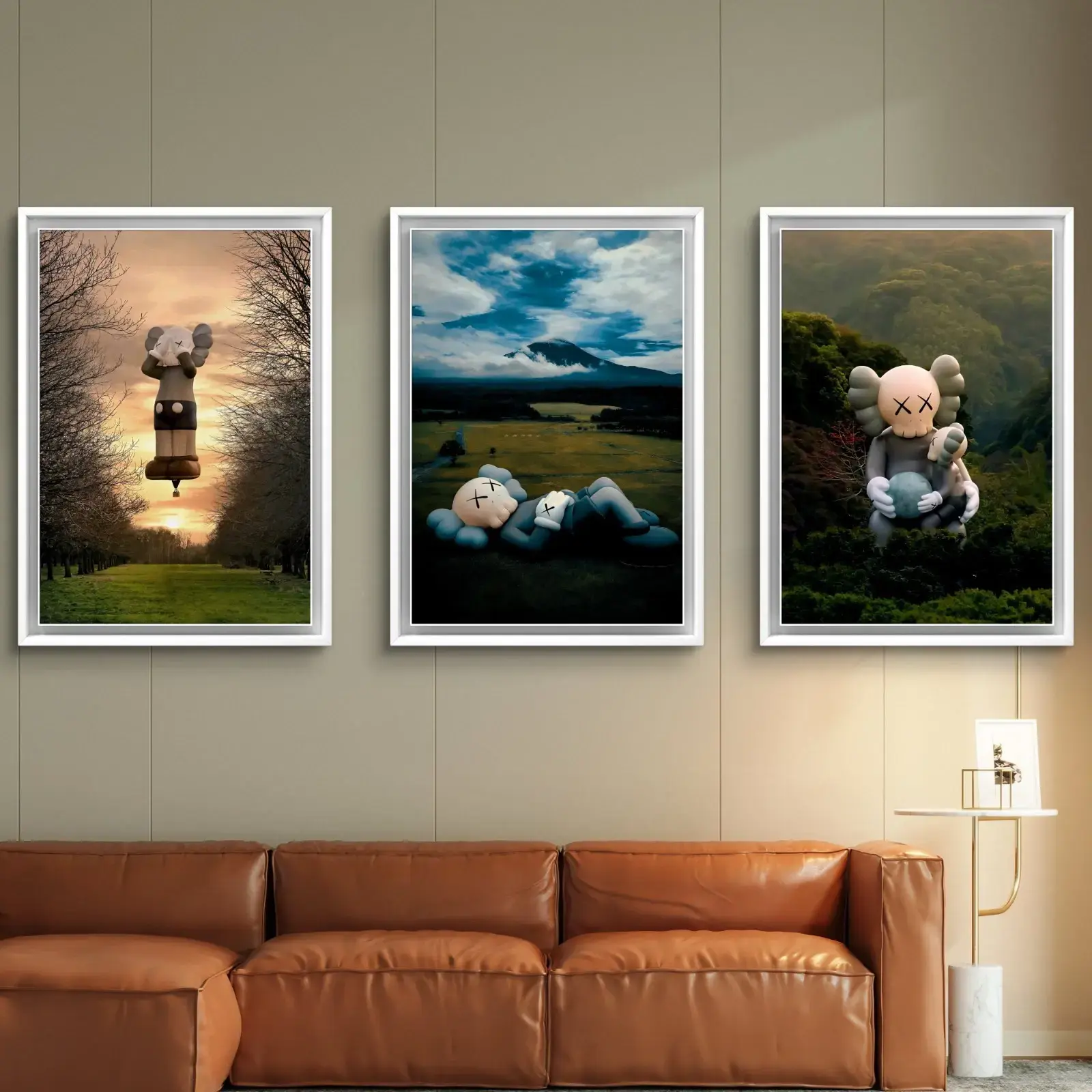 Set of 3 Kaws Landscape Art pieces home decor Portraits , Product without frame