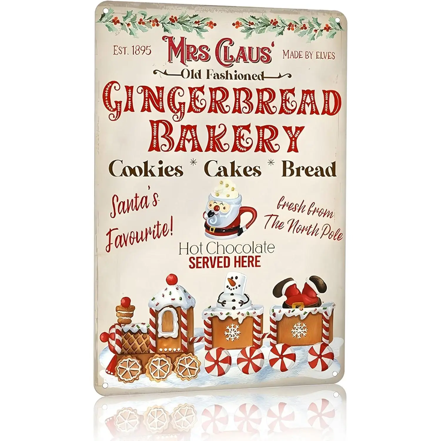 Artlunar 8x12 in. Rectangle Vintage Metal Holiday Wall Sign, Rustic Mrs Claus Gingerbread Bakery Aluminium Plaque for Home, Farmhouse Kitchen Decor Gifts (8 x 12 inches)