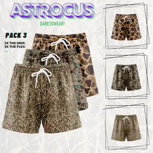 OPRINT Pack 3 Camo Hunting Shorts  with 5 inch Inseam Realistic Camouflage Athletic Shorts, Breathable and Workout-Inspired Design daily wear Mesh