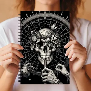 Gothic Spiral Notebook with Skull & Spider Web Design, Creepy Dark Art Journal for Horror Lovers, Perfect Gift for Gothic Enthusiasts