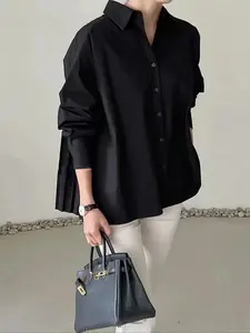 【Plus Size】 Solid Color Shirt, Casual Long Sleeve Outerwear for Summer, Women's Plus Clothing for Daily Wear