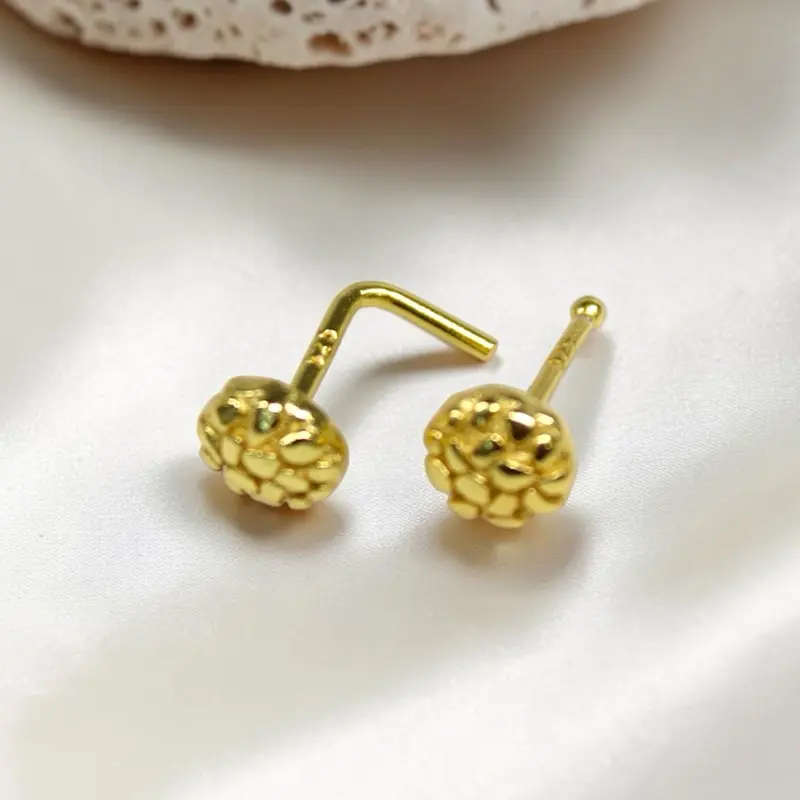 20g Nugget Nose Stud, Gold L Shape Ball End Nose Piercing Jewelry Hypoallergenic for Daily Wear