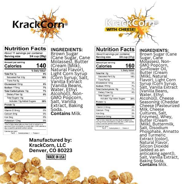 KrackCorn Popcorn 6-Large Bags Mixed with the Original Crunchy Caramel and KrackCorn With Cheese. Non-GMO, Gluten Free, Family Recipe Crunchy Snacks