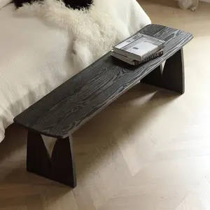 Wayshome 62.9'' Wood Dining Bench with Tulip-Shape Leg,100% Solid Oak Long Bench for Dining Table, End of Bed, Entryway, Hallway, Sofa Back, Accent Bench for Dining Room Kitchen Bedroom Living Room, Black