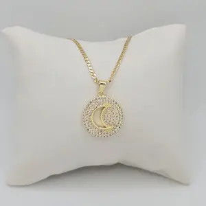 Cuban Link 2mm Chain with Moon Medal Pendant Daily Use Jewelry Classic Style Elegant Design