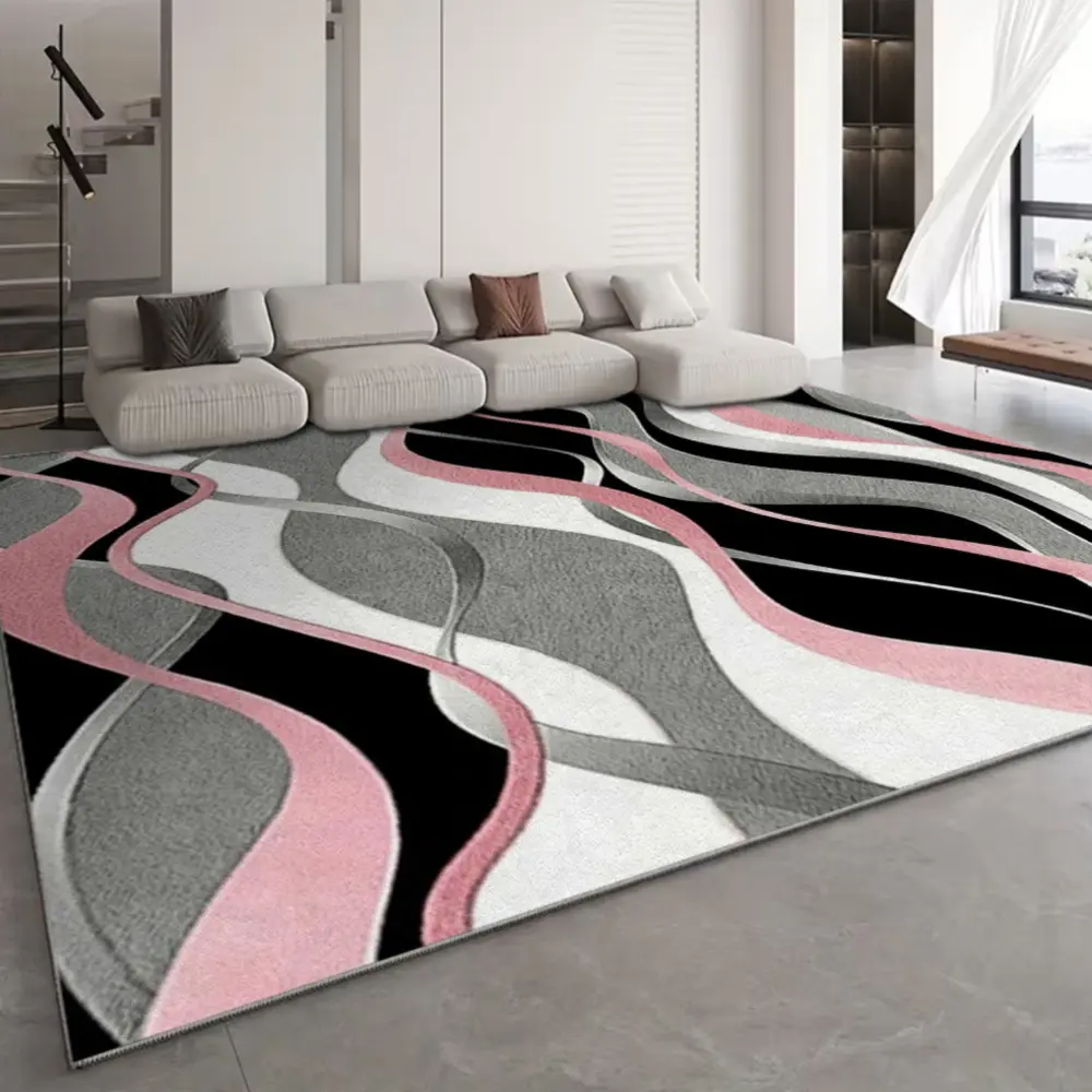 Retro Abstract Wave Pattern Polyester Rug - Soft & Luxury Low-Pile 2D Flat Washable Living Room Rug for Home Office, Entryway Decor, Living Room Rugs