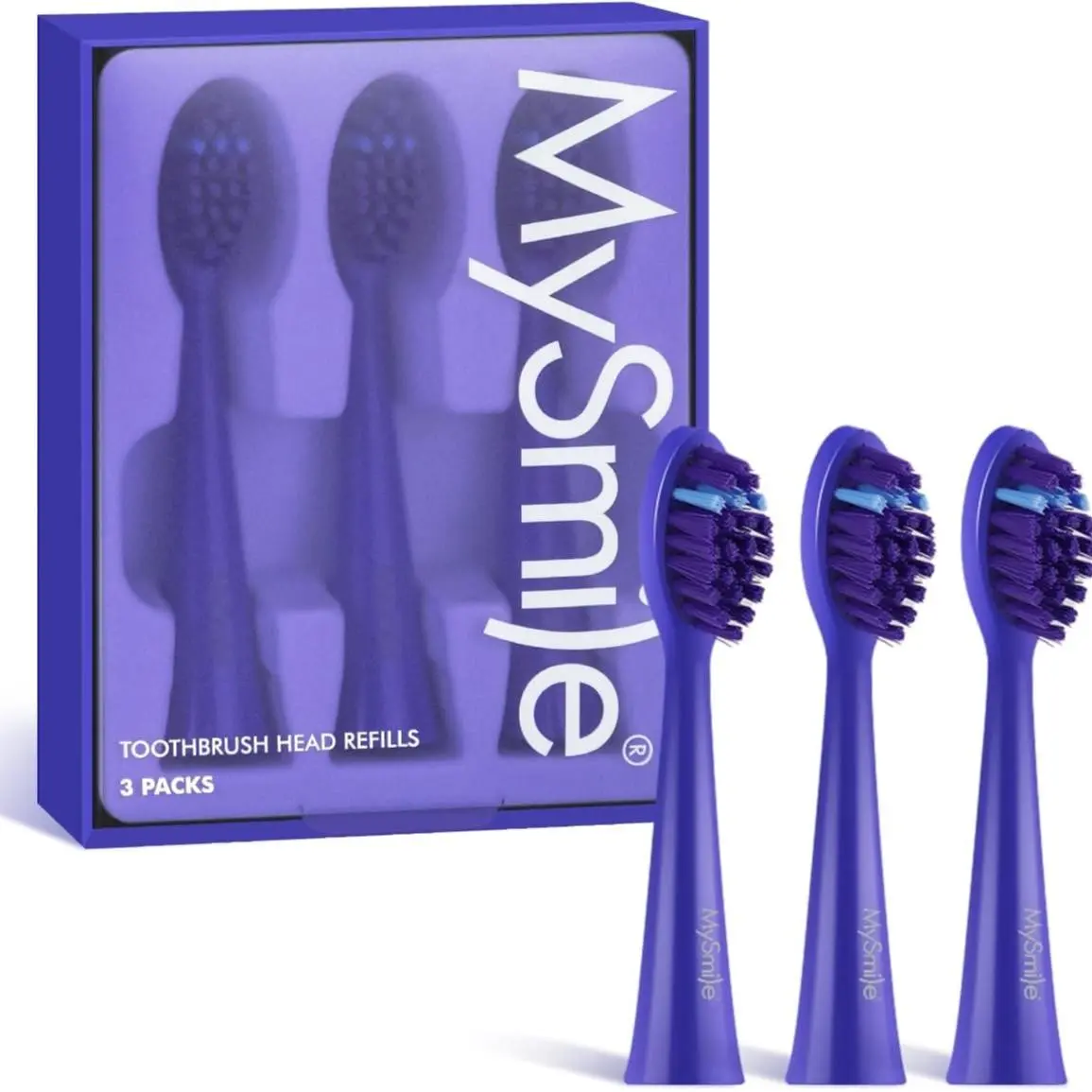 MySmile Replaceable Toothbrush Heads, 3-Pack (9-Mo Supp., 3 Heads) Selfcare Accessory with Faded Color Indicator for Deep Cleansing