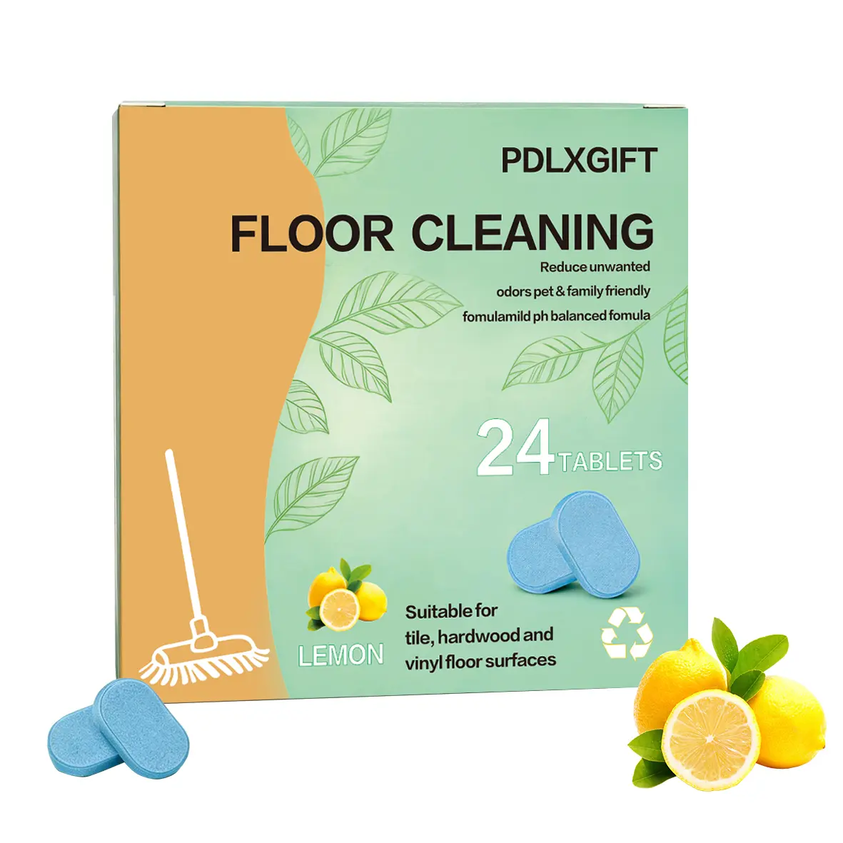 24PCS Floor Cleaning Solution Tablet Deep Cleans for Multiple Hard Floors, Tile and Vinyl Floors，Suitable With All Robot Vacuums with Mopping and Cordless Wet/Dry Vacuum Mop Cleaner lemon Scent